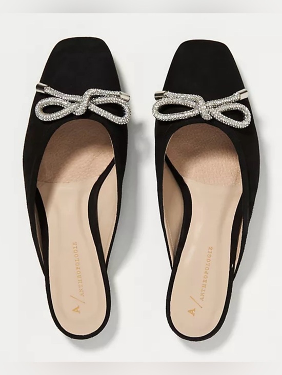 Anthropologie Shoes - Anthropologie Guilhermina Ballet Black Slingback Flats with Crystal Bow